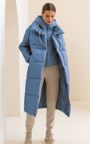 Пуховик 3033WmT Blue Herringbone